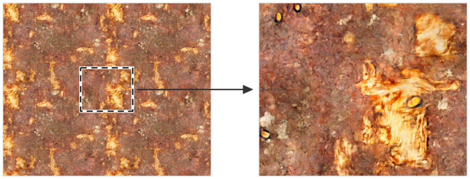 The texture tiled 2x2 with the seam region enlarged